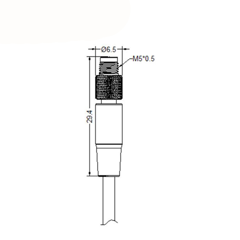 M5 4pins A code male straight cable,unshielded,PVC,-40°C~+105°C,26AWG 0.14mm²,brass with nickel plated screw